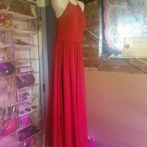 Azazie dress - floor length - scarlet red/orange